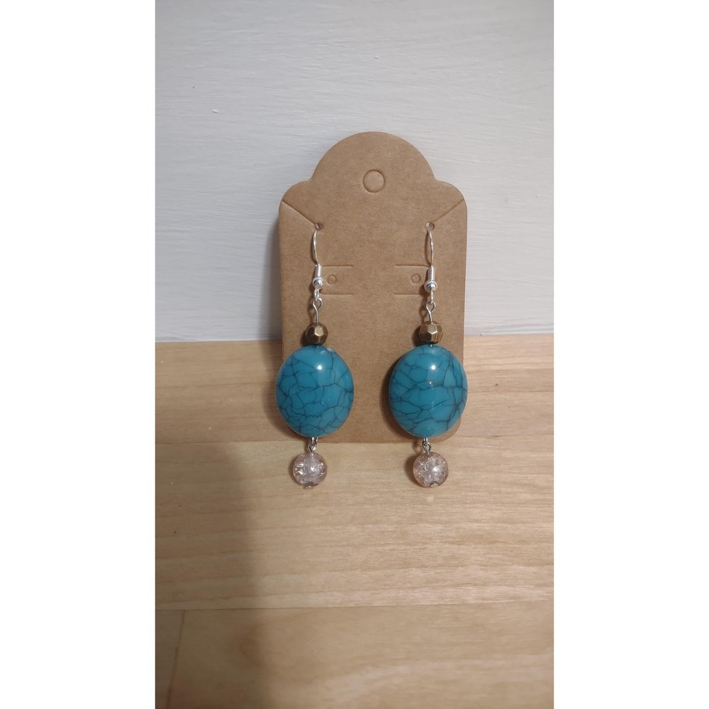 Turquoise and Crackle Bead‎ Drop Earrings